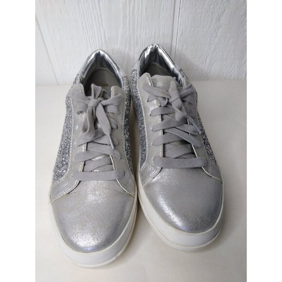 American Eagle Women's Size 8 Silver Glitter Sneaker Sparkle Metallic Lace Up - Picture 2 of 10